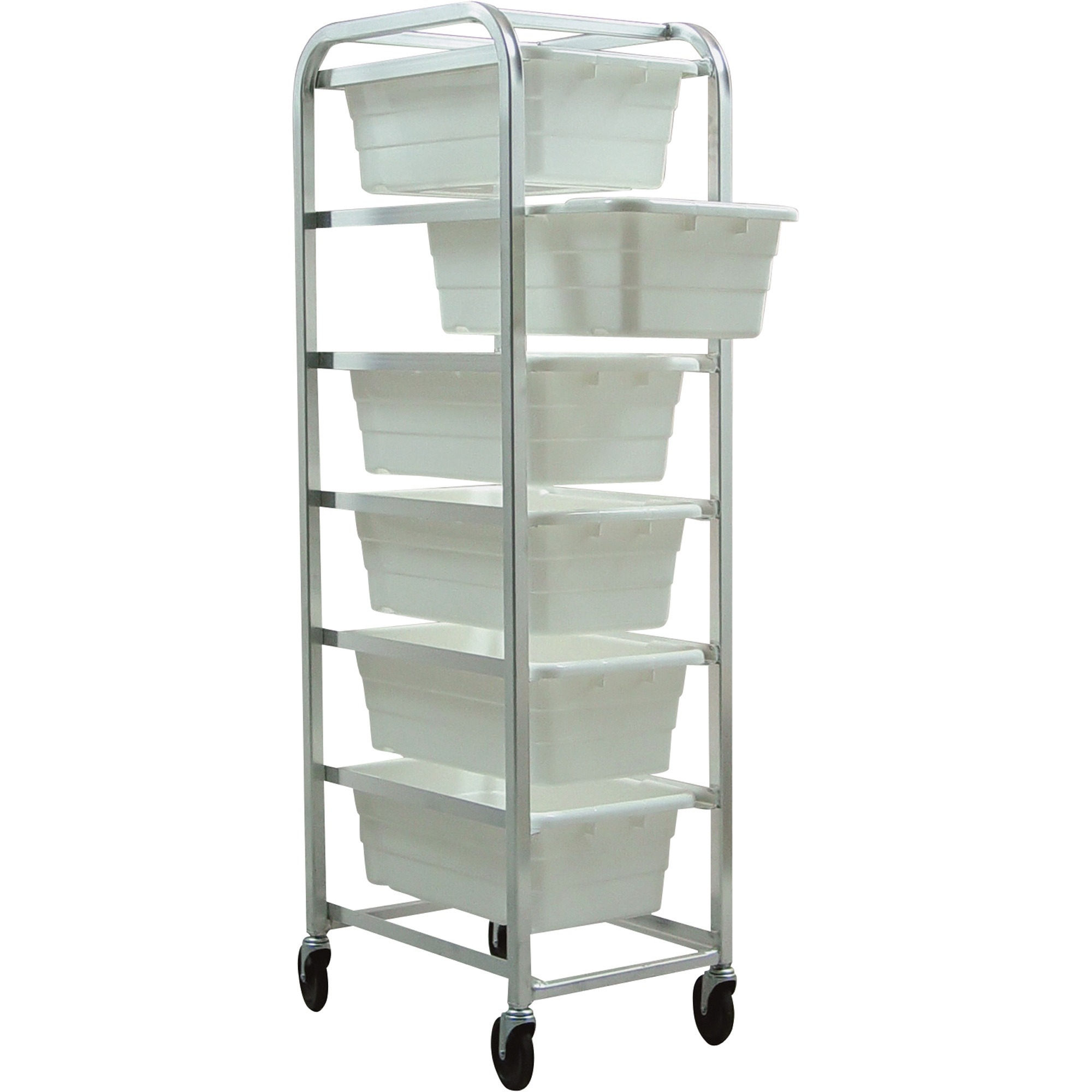 Quantum Storage 6 Shelf Cart With 6 Cross Stack Tubs, 27in. x 19in. x 71in. Cart Size, White, Model# TR6-2516-8WT